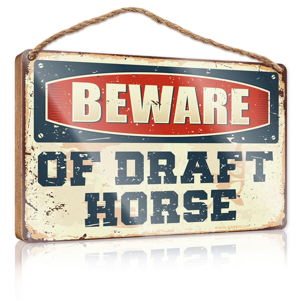 YYHLEH Decorative Hanging Sign Beware Of Draft Horse Wooden Sign(20X30CM)