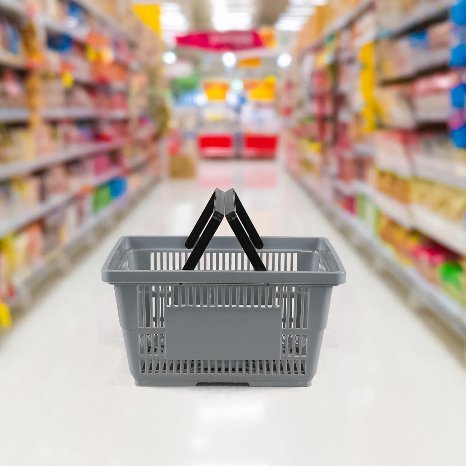 6 Graue Einkaufskörbe Aus Kunststoff Mit Griffen, 28 Liter Stauraum Für Supermarkt, Lebensmittelgeschäft, Einzelhandel, Robust Und Leicht, Perfekt Zum Einkaufen Und Organisieren