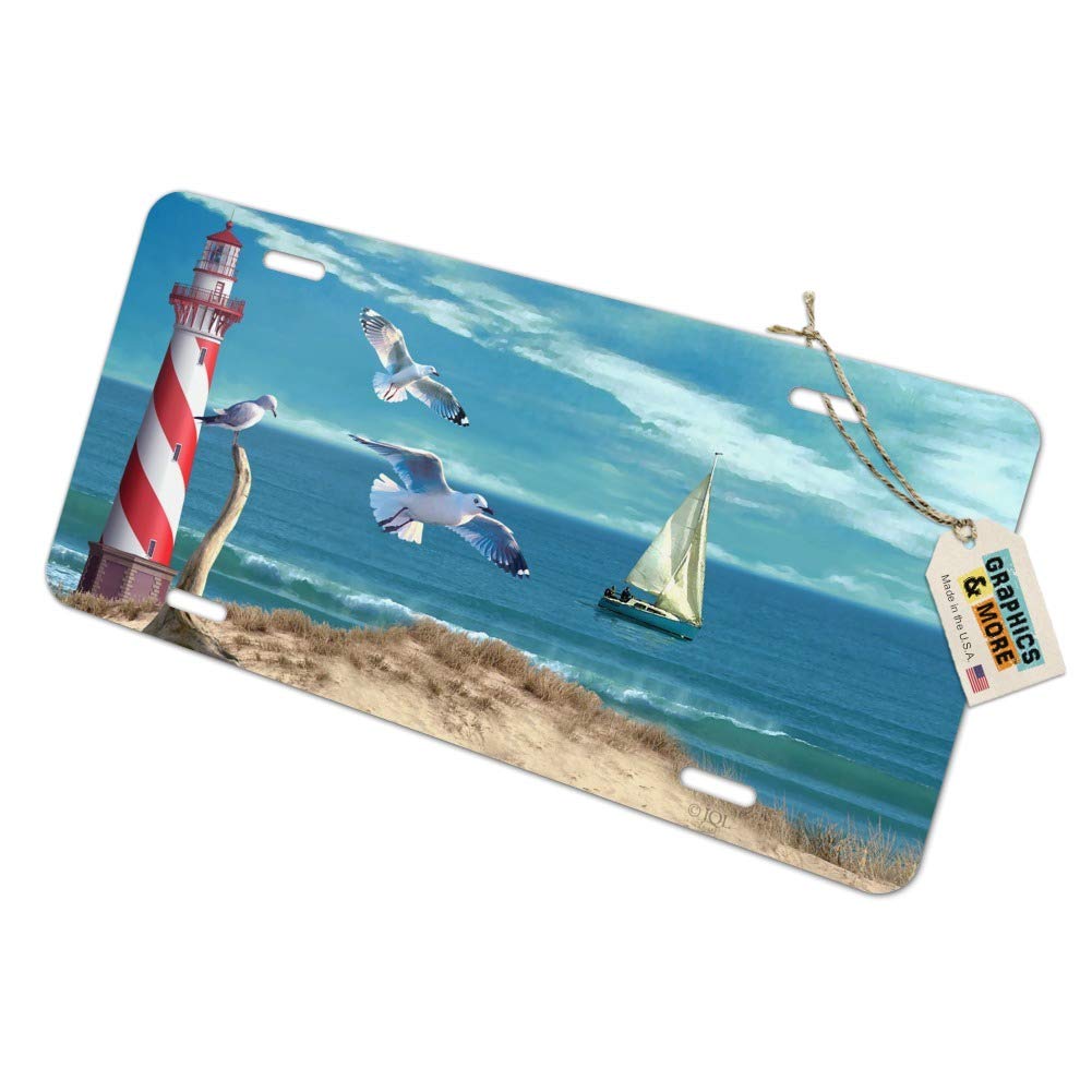 GRAPHICS & MORE Lighthouse Seashore Ocean Beach Seagulls Sailboat Novelty Metal Vanity Tag License Plate