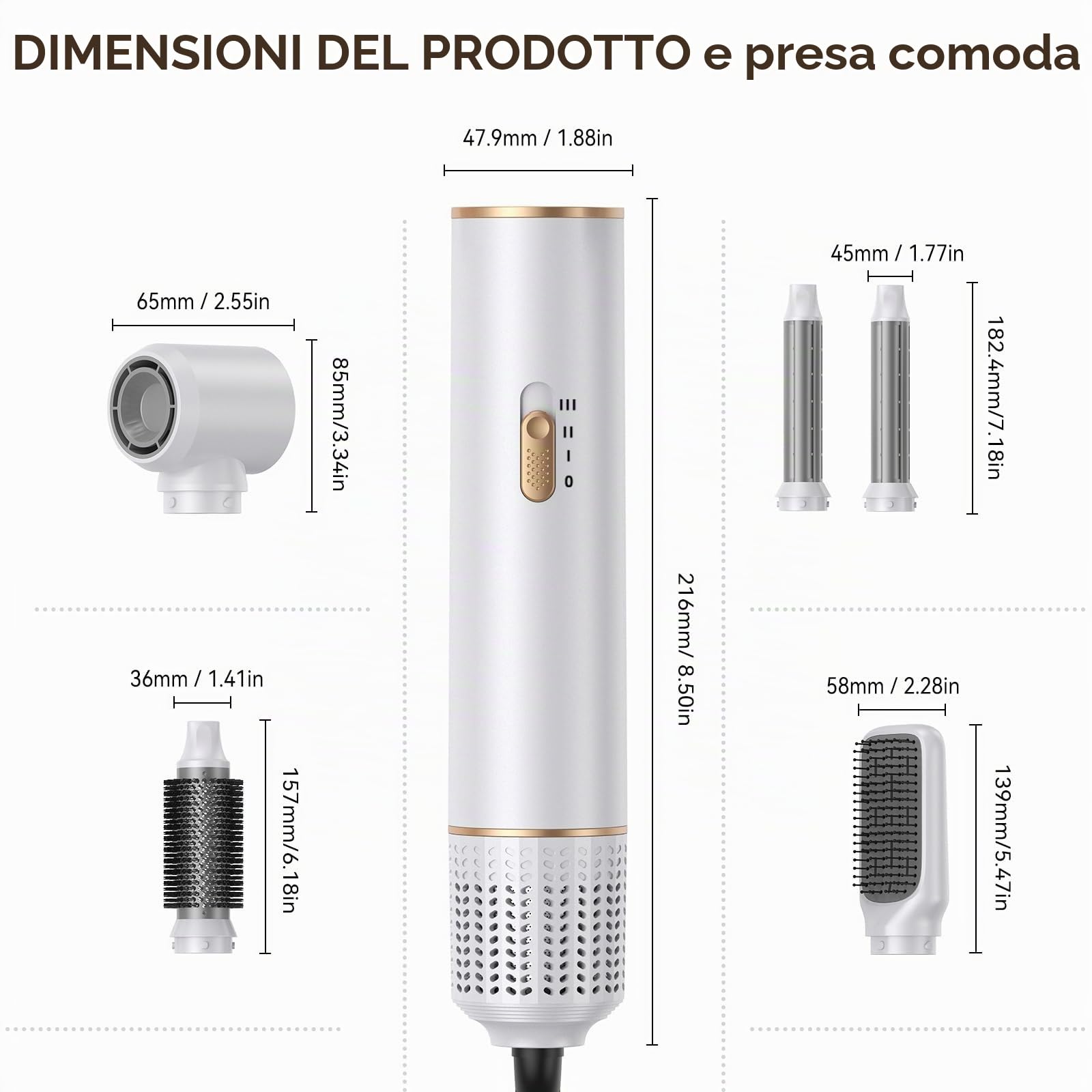 Asciugacapelli 5 in 1, Spazzola Asciugacapelli Multifunzione, Hair Styler set 1000W, Airbrush Air Styler, Spazzola Ad Aria Calda, Phon Capelli Per Asciugatura, Volume, Ricci