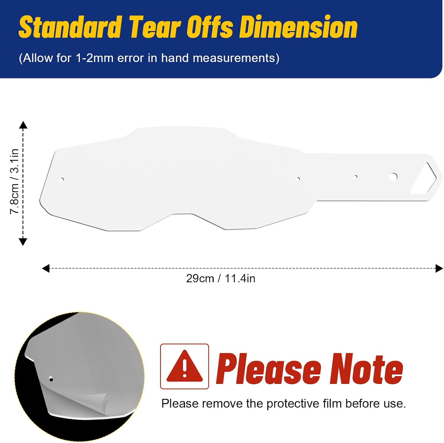 Goggles Tear Offs for 100 Percent Strata 2/Racecraft 2/Accuri 2 Goggle, Dirt Bike Motocross Goggles Tearoffs Standard, Clear, Anti-Fog, Scratch-Resistant, Precise Fit, 25 Pack