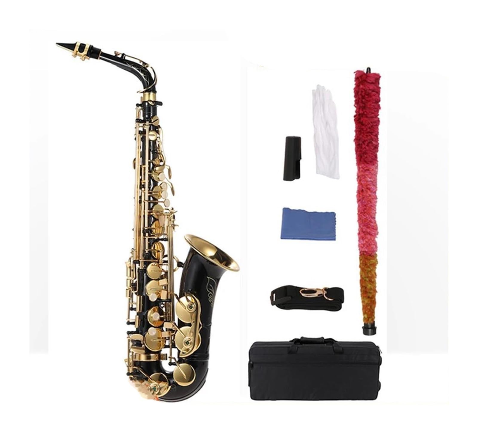 Sassofono Professionale Sassofono contralto in Mib ottone laccato laccato oro Mi bemolle tipo di chiave strumento a fiato sassofono soprano in Sib con accessori(A Black Eb Alto Sax)