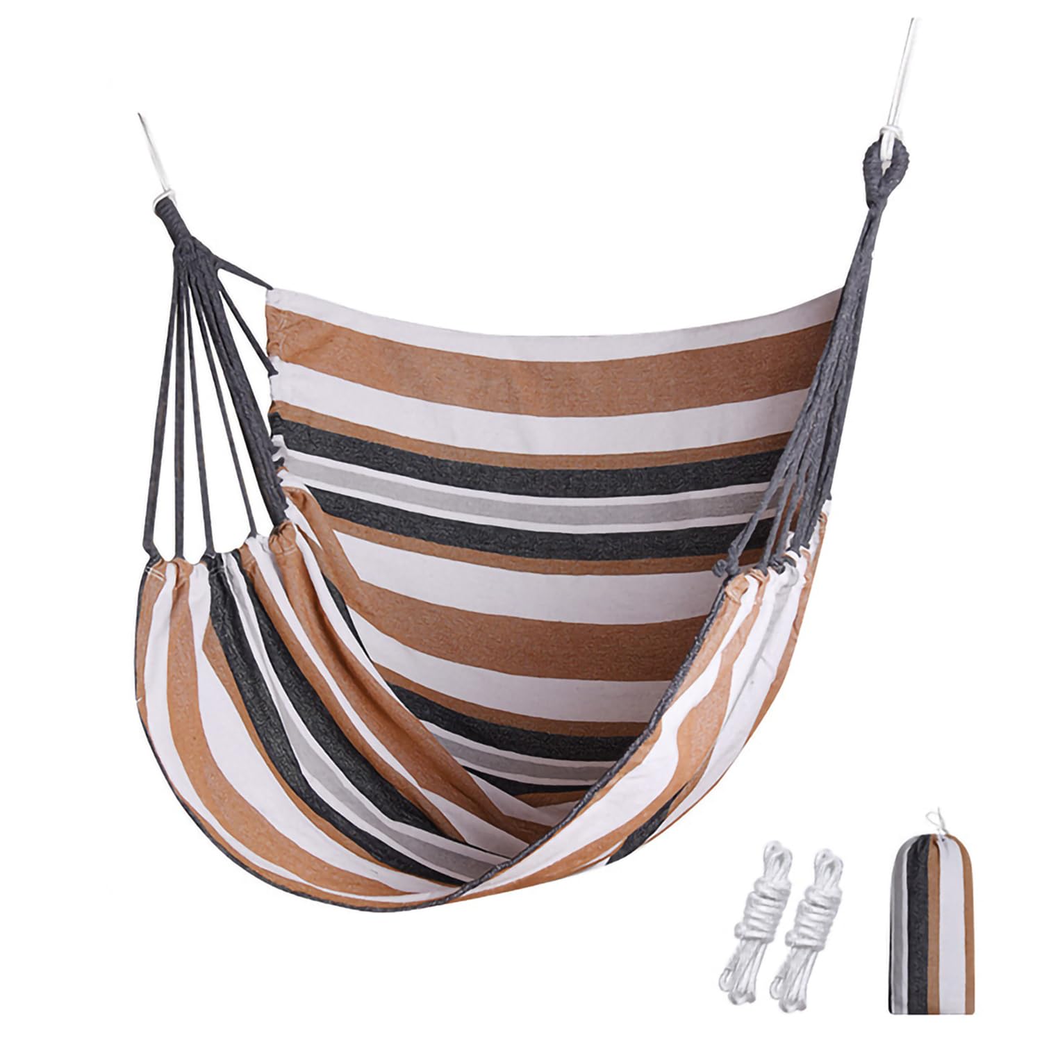 RANIT Hammock Chairs Hanging Rope Swing Seats Indoor and Outdoor, Canvas Hammock Chair (Khaki Stripe)