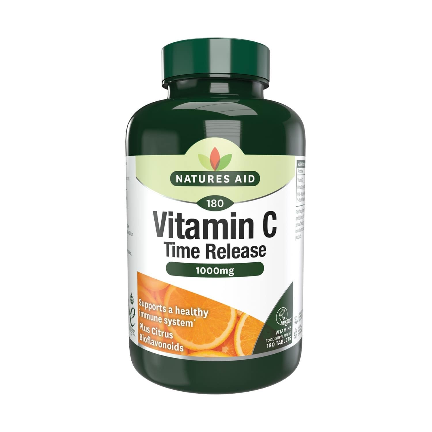Natures Aid Vitamin C 1000mg Time Release - High Strength with Bioflavonoids - Supports Immunity, Bones & Heart - Antioxidant - Vegan, Gluten-Free, Non-GMO Supplement – 180 Tablets