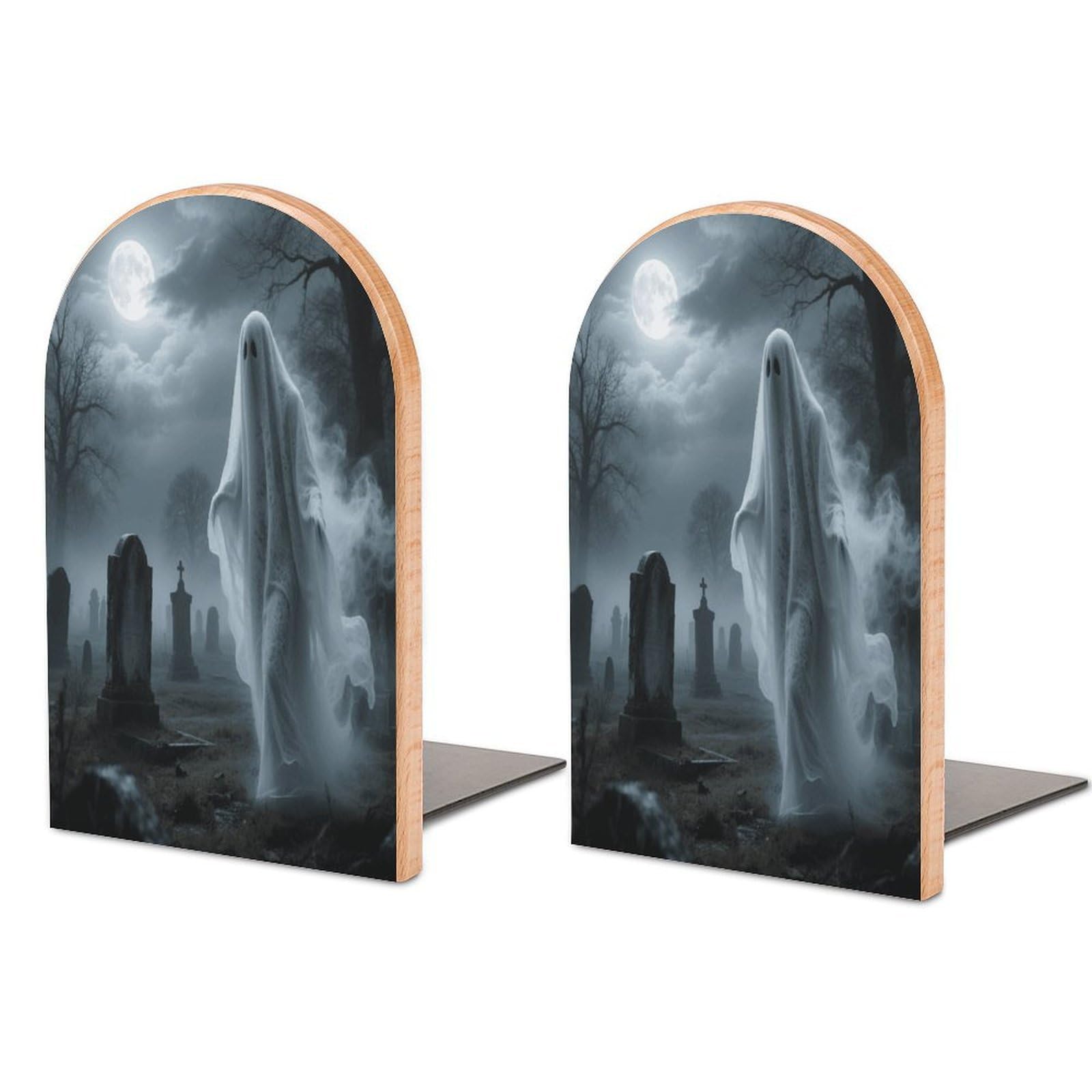 Sujetalibros de fantasmas de Halloween, soporte de madera y metal para estanterías
