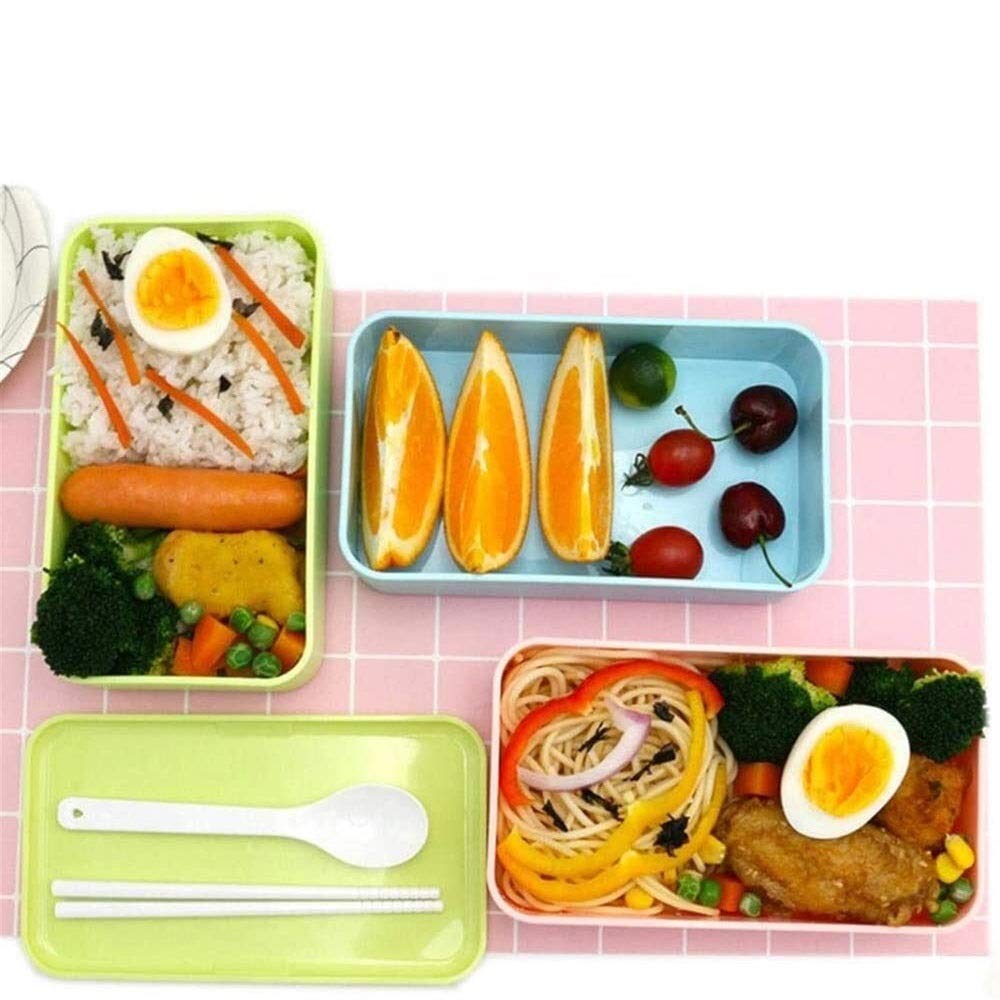es Lunch Box Bento a 2 Livelli a Prova di perdite con Posate riutilizzabili in Stile Giapponese, a Tenuta stagna
