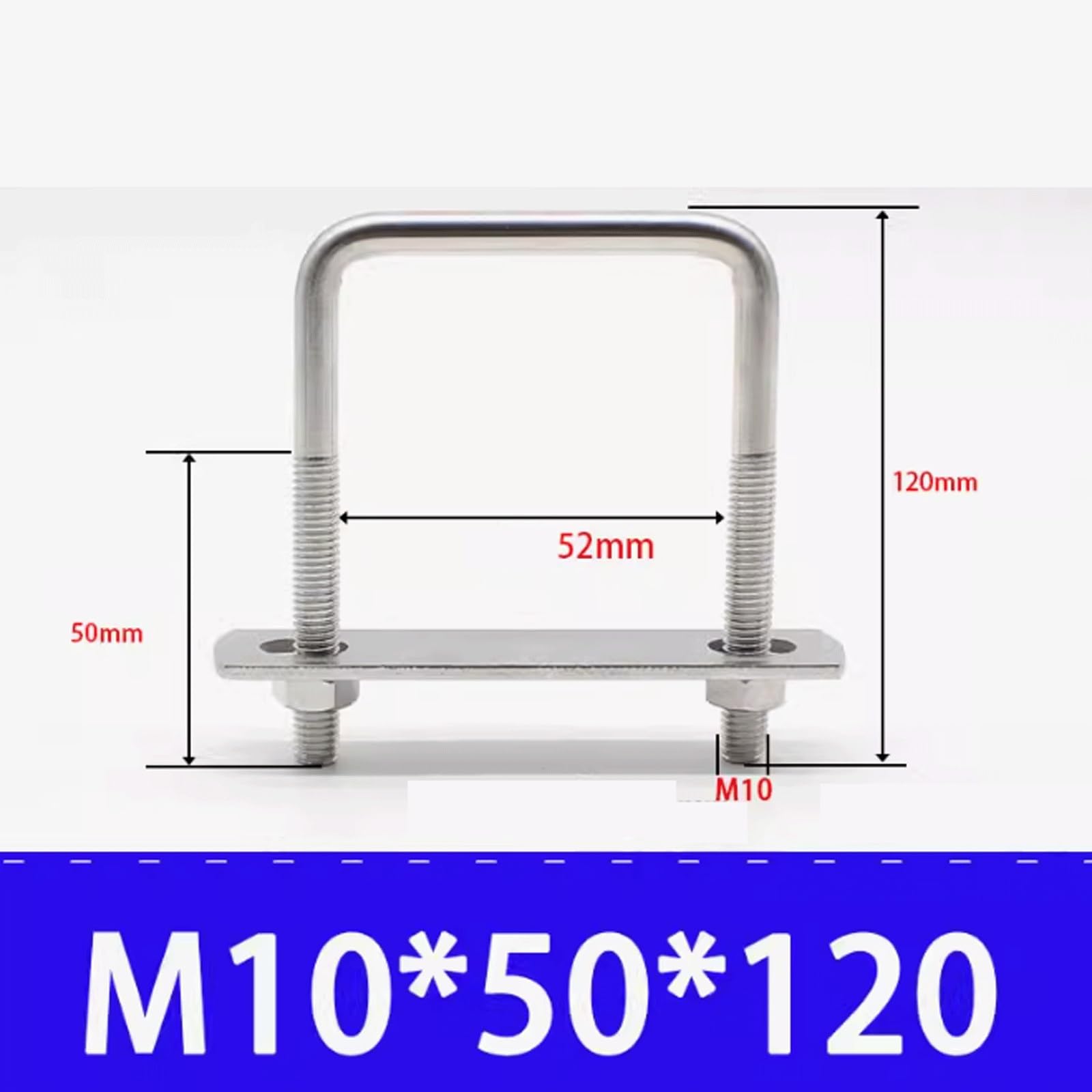 Boulons en U en acier inoxydable, Collier de serrage en U acier inoxydable 304 M10, lot 4, argent, plusieurs tailles(M10*50 * 120)