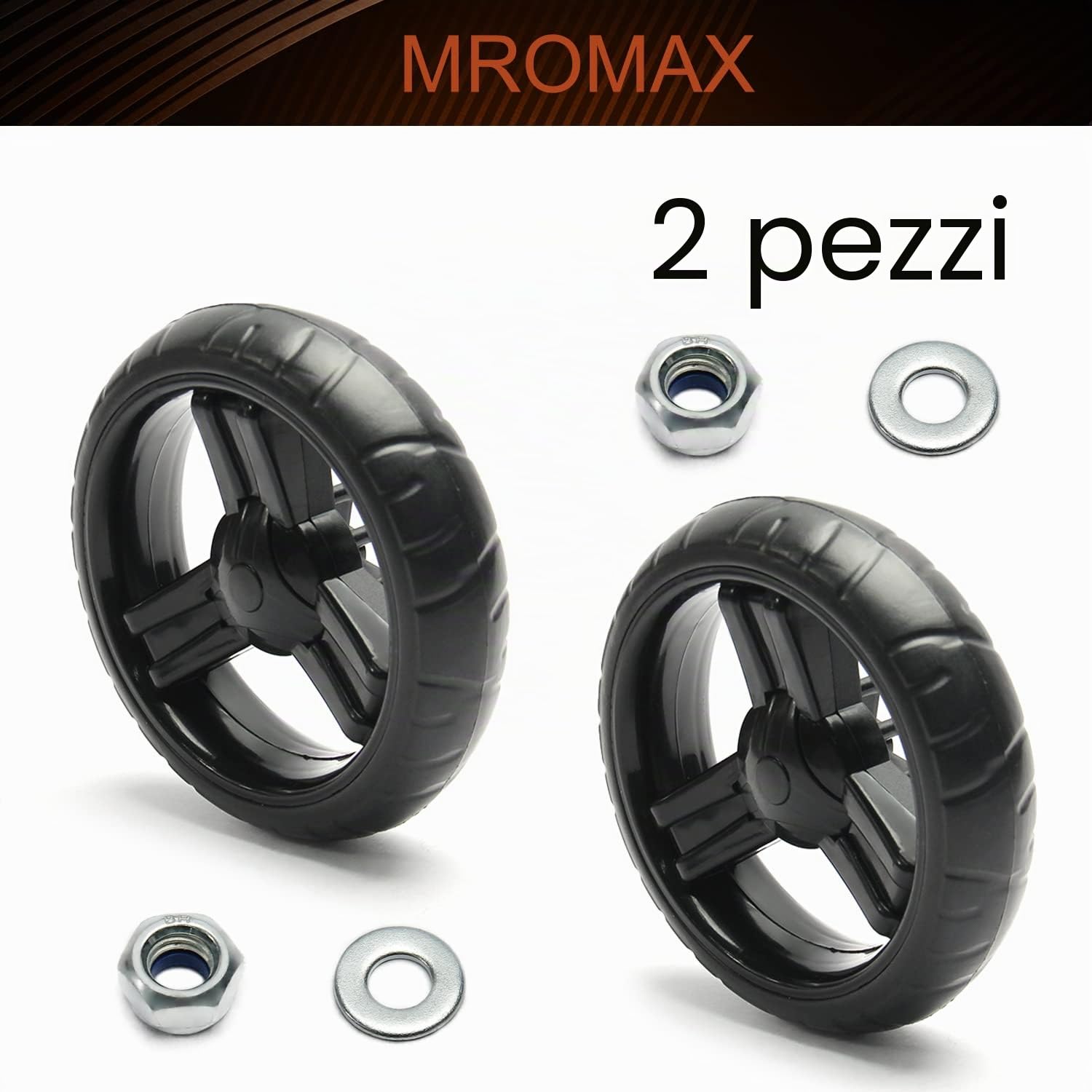 MroMax Ruote per Passeggino, 130 mm x 33 mm, Ruota Singola in Plastica, Ricambio per Passeggino e Animali Domestici, Colore Nero