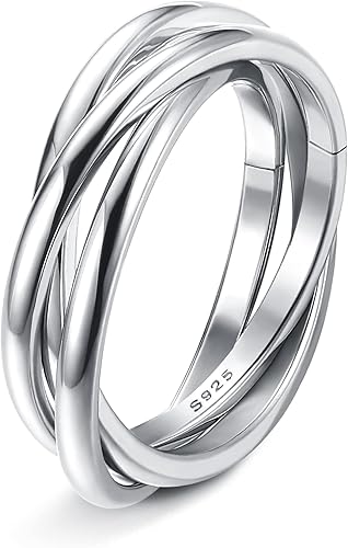 Milacolato Anillos de plata de ley 925 para la ansiedad anillos para aliviar el estrés anillos para ansiedad para ansiedad lético floral hoja luna