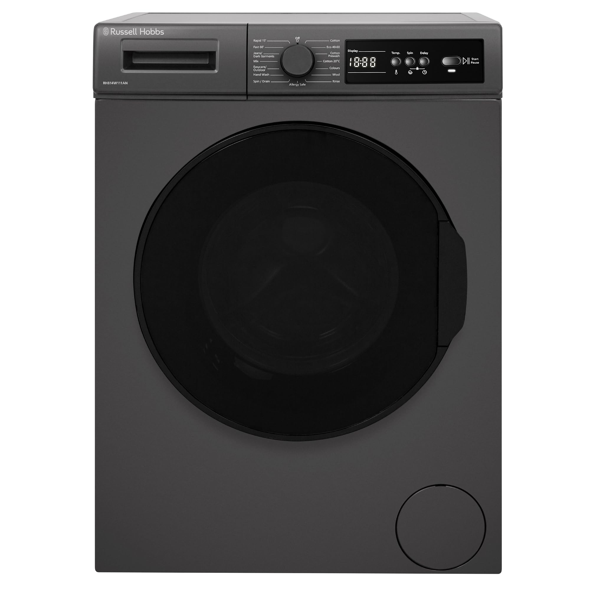 Russell Hobbs Freestanding Washing Machine, 8kg Capacity, 1400 rpm, 15 Programmes, Eco Technology, Rapid Wash Cycles, Black, RH814W111B — view 12