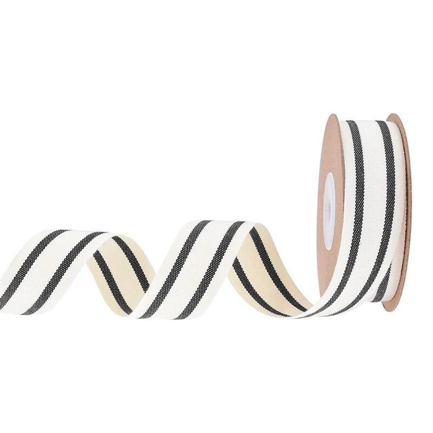 Easnea 10 Yards Natural Cotton Ribbon Stripes Fabric Ribbon Black and White Stripe Ribbon for DIY Crafts Ribbon for Gift Wrapping Home Decor Sewing