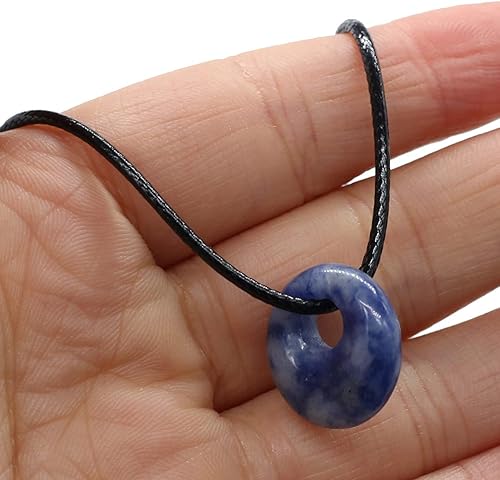 Miniatura 4 de QSLLER 10 colgantes de piedra de forma redonda, cuentas de cristal de cuarzo con cadena de cordón de cuero sintético de 18 pulgadas para hacer