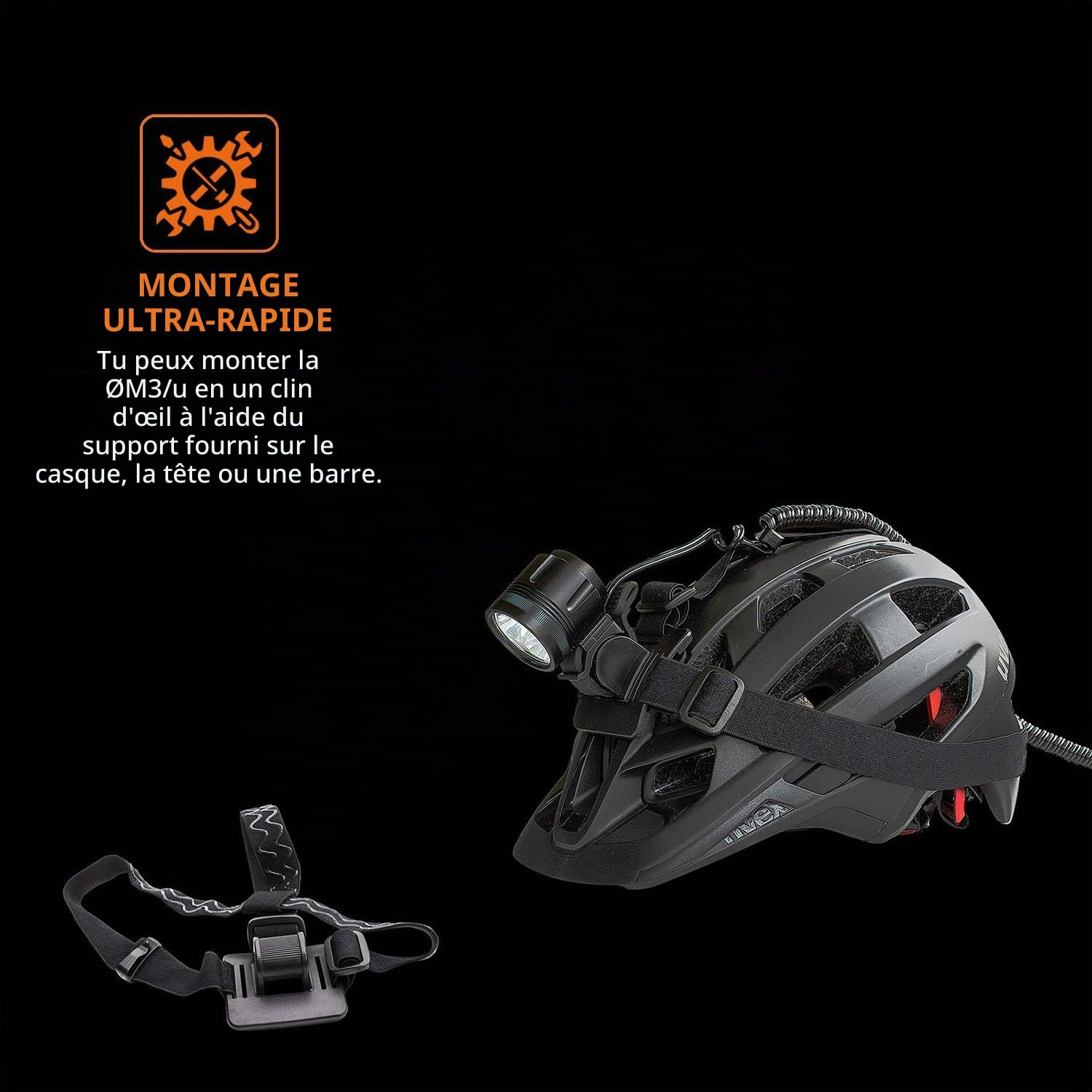 USB Lampe de vélo et lampe à casque avec 950 lumens | 4 modes d'éclairage | peut être utilisée avec toutes les batterie externe 5V avec une sortie de 2A