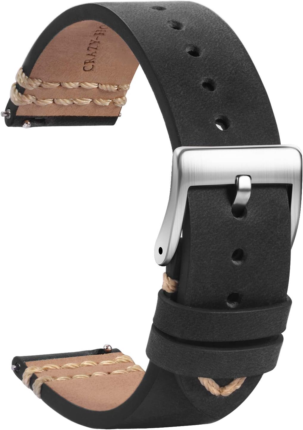 Leather Watch Straps 20mm - Soft Black Brwon Quick Release Watch Band Replacement - Sport Watch Strap for Men Ladies - Smart Watches Bracelet Clasp Buckle - 18mm 19mm 20mm 21mm 22mm