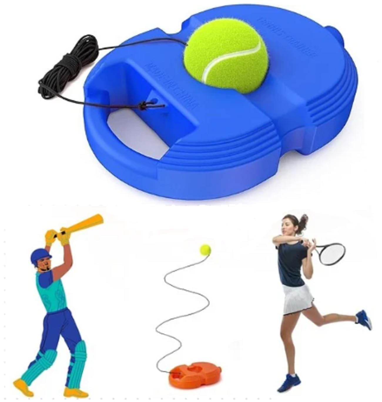 Protoner Cricket and Tennis Practice Trainer Set with Rebound Ball, Self-Training Base with String, Fill with Sand or Water (Blue) Protoner Cricket and Tennis Practice Trainer Set with Rebound Ball, Self-Training Base with String, Fill with Sand or Water (Blue)