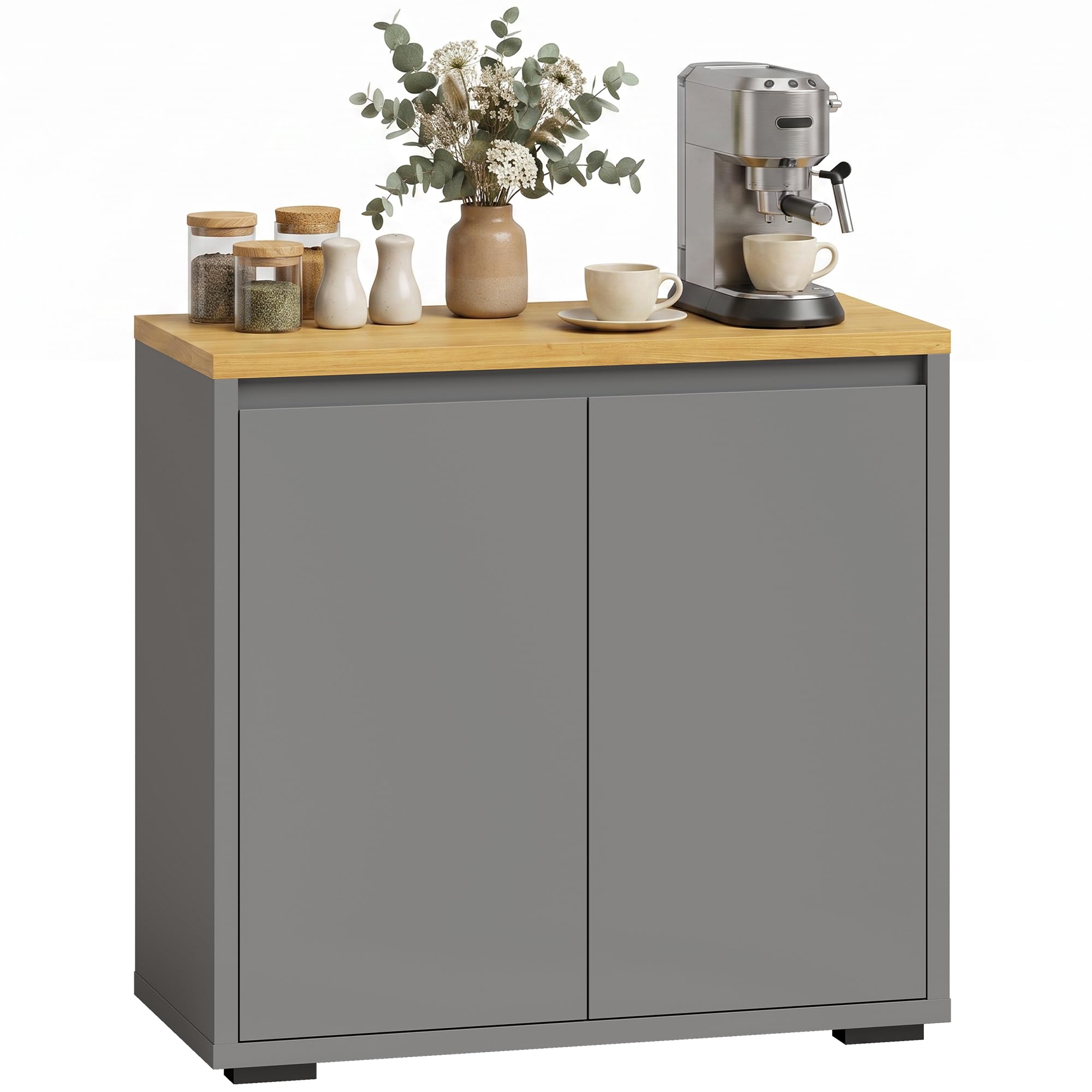 HOMCOM Kitchen Sideboard Storage Cabinet, Double Doors, Entryway, Grey | Adjustable Shelf, for Living Room