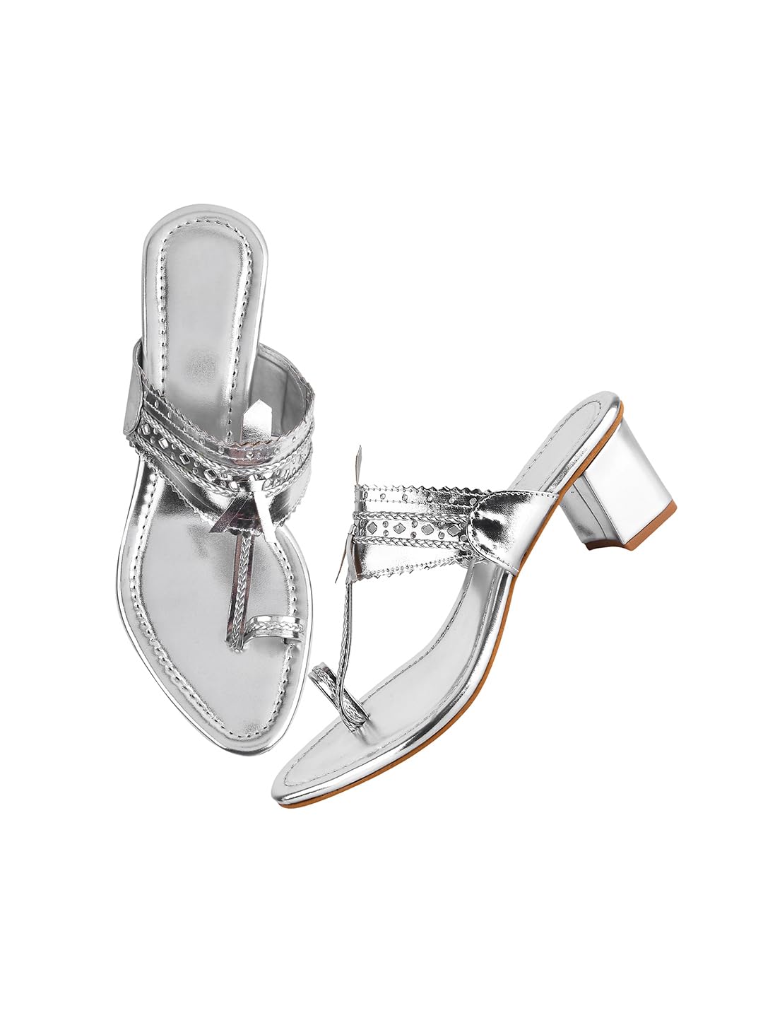 TRYME Women's Kolhapuri Chappal Block Heel Sandals Ethnic Block Heel for Party & Occasions