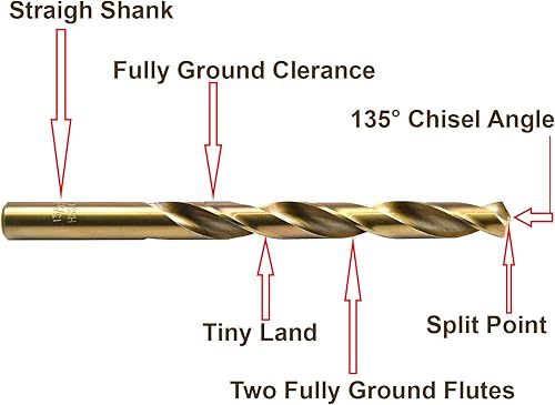 Miniatura 6 de MAXTOOL 27/64 pulgadas, 2 piezas idénticas Jobber longitud taladros HSS M35 Twist Drill Bits 5% cobalto totalmente molido dorado recto taladros de