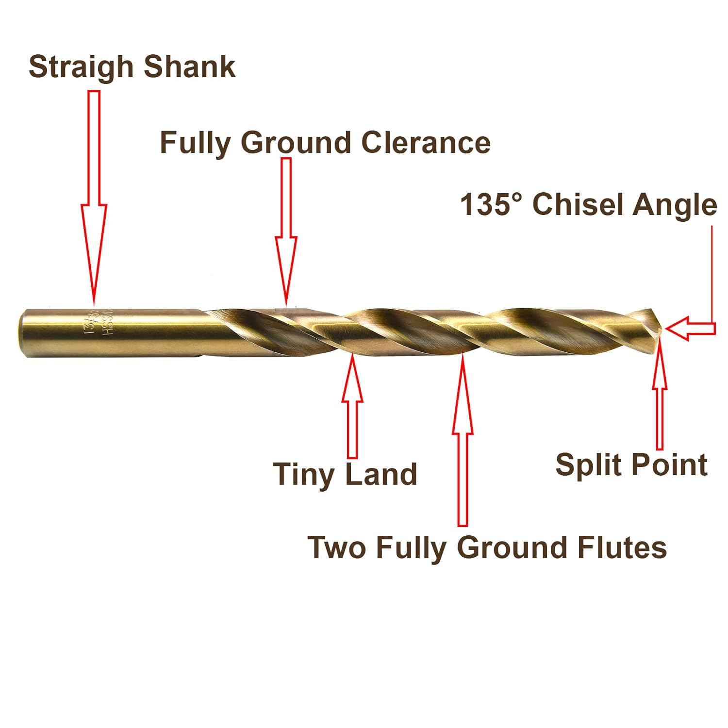 MAXTOOL 15/64" 10PCs Identical Cobalt Jobber Length Drill Bits HSS M42 Twist Drill Bits Fully Ground Golden Straight Shank Drills; JBF42G10R15E10