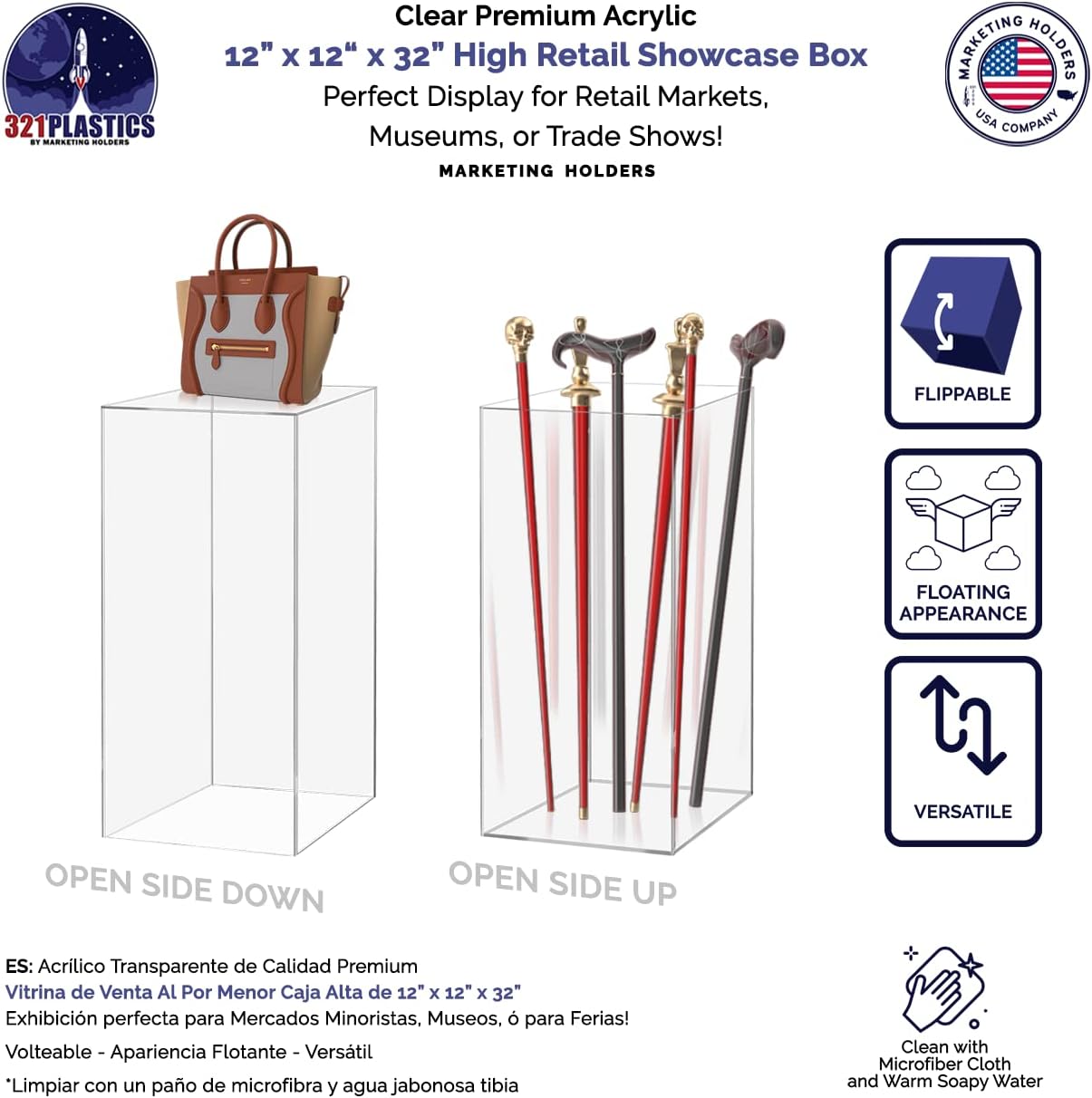 Display Cube Pedestal Tall One Piece Riser 12" x 12" x 32" Acrylic Clear Column No Lid Lucite Stand Flower Tower Weddings Special Events Staging Decor Plexiglass Display Box by Marketing Holders