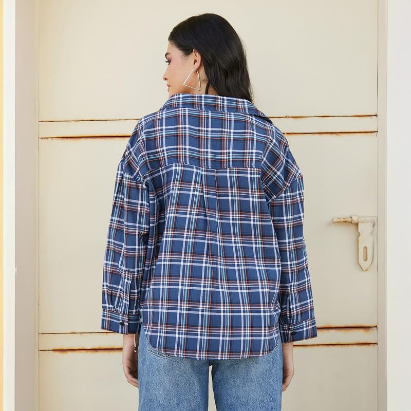 Image of PINACOLADA Women's Solid Oversized Shirt for Casual Wear | Spread Collar | Long Sleeve | Button Closure | Oversized Shirt Crafted with Comfort Fit for Everyday Wear