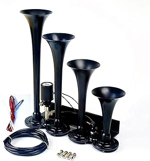 klaxon électrique vanne électrovanne contrôle électrique Corne à air étanche Quatre Tubes Noir approprié pour Tout 12V 24V Camion Camion Voiture Bateau Voiture