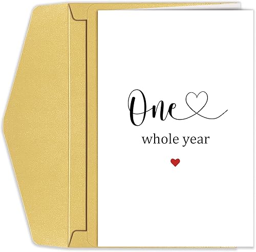 Tarjeta de aniversario de un año entero para pareja, primera tarjeta de aniversario de boda para marido y esposa, dulce tarjeta de primer