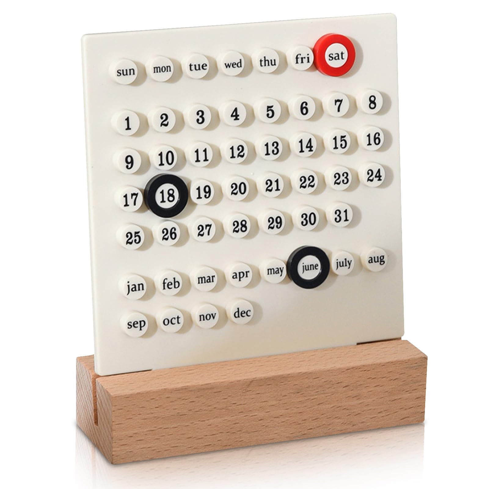 HERCHR Wooden Perpetual Calendar Desk Calendar Date DIY Ornament Wood Base Desktop DIY Ring Manual Ferrule Daily Schedule Date Desk Shop Office Home Decoration