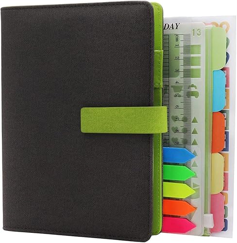 HXRTANGS Cuaderno recargable A5, organizador personal de diario con 80 hojas de papel de relleno forrado + calcomanías de planificador + separadores