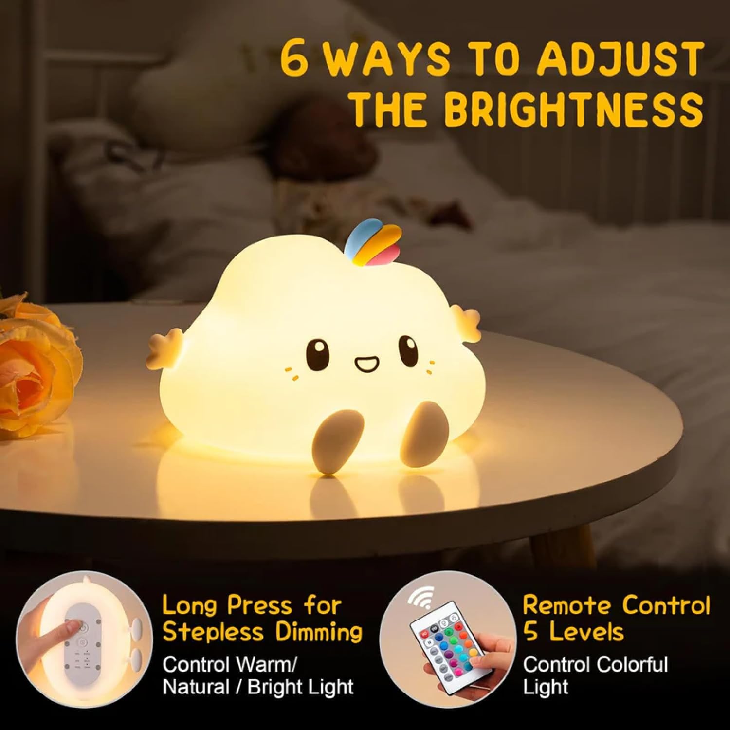 GYAN ECOM GADGETS Little Cloud Silicone Night Light for Kids – Soft Cute Cloud Lamp, USB Rechargeable, Dimmable LED Nursery Light for Baby Room & Bedroom Decor 1