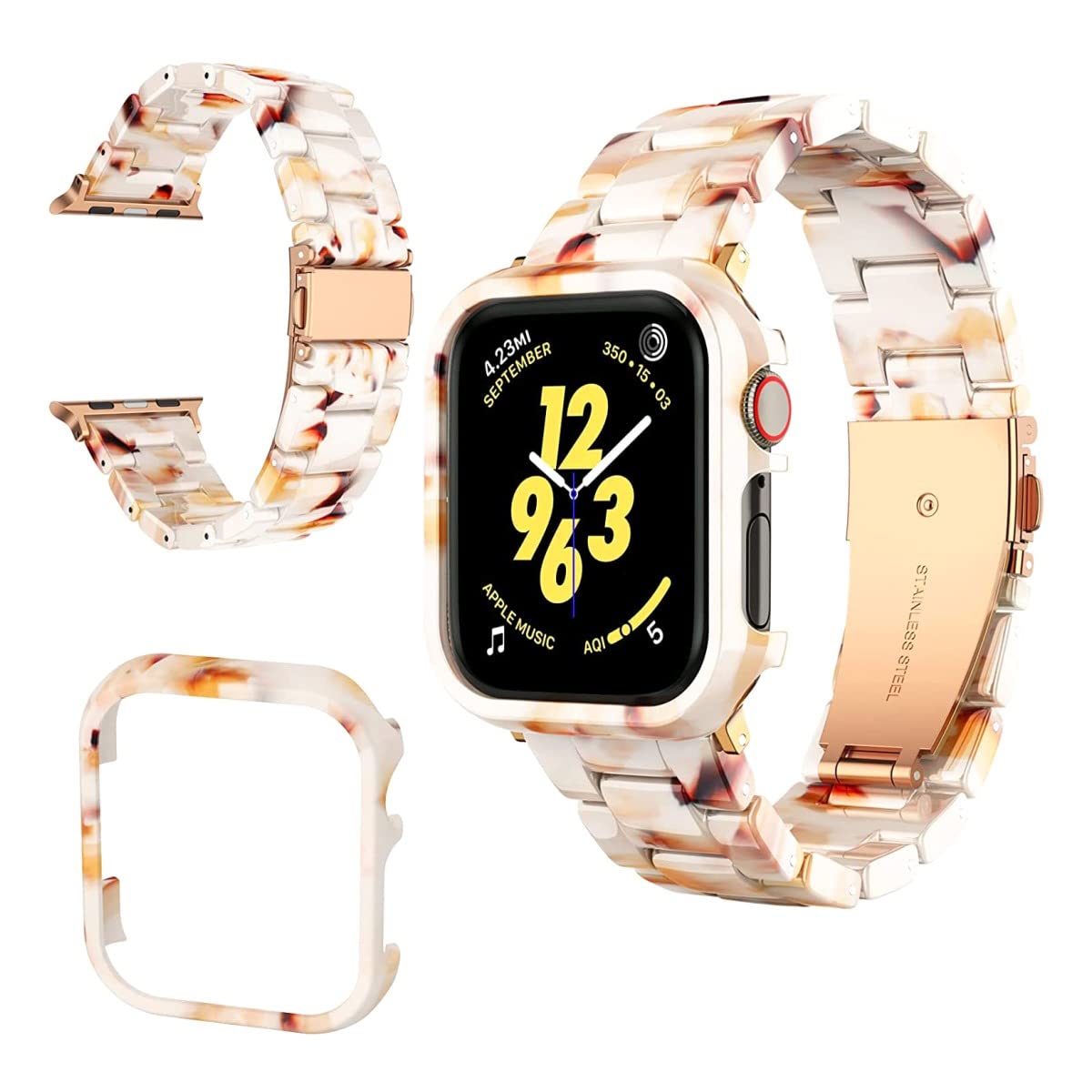 Tekcoo [Resin Band with Case Compatible For Apple Watch 40mm 41mm 44mm 45mm Women Men Fashion Thin Light Strap Bracelet with Bumper Cover Replacement For iWatch Series 8 7 6 5 4 SE 2022 [Black,45mm]