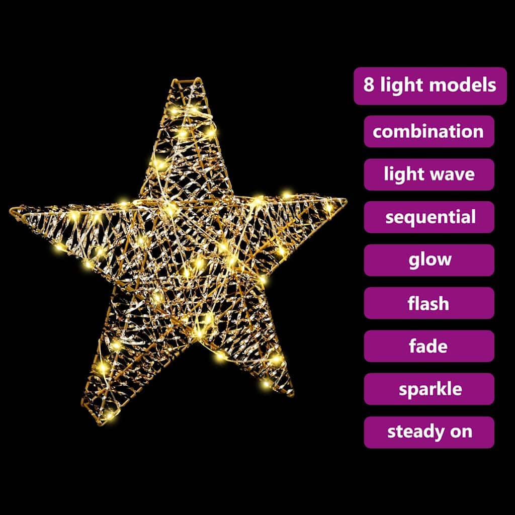 Stella decorativa natalizia 3D con 50 strisce LED a luce bianca calda, PET, 55 x 52,5 x 9 cm, funzionamento USB, per finestre, decorazione dell'Avvento con telecomando