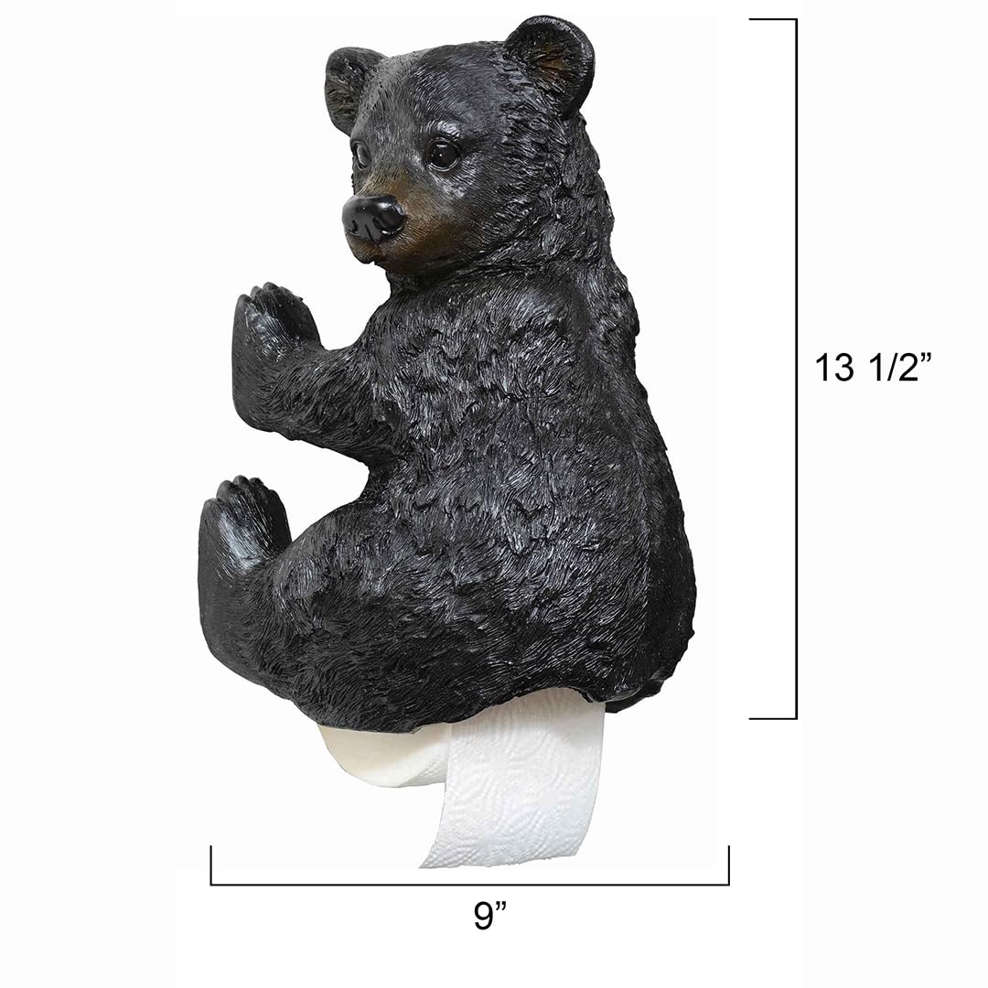 Black Forest Décor - Bear Cub Toilet Paper Holder for Home, Cabin, Lodge, Bathroom - Wood Resin - 9