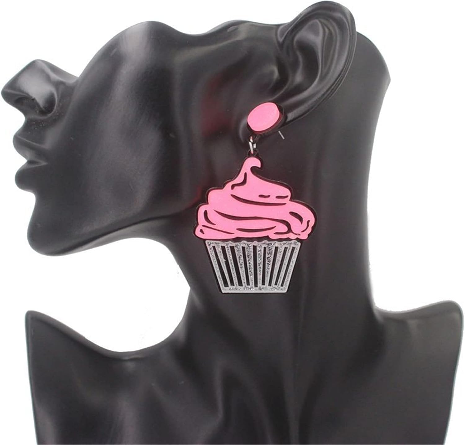 MALOYANVE Cupcake Earrings for Womens Ladies Creative Big Cute Yummy Acrylic Pink Food Cooking Cake Dangle Drop Backing Earrings Sweet Jewelry Epicure Gifts - Image 2