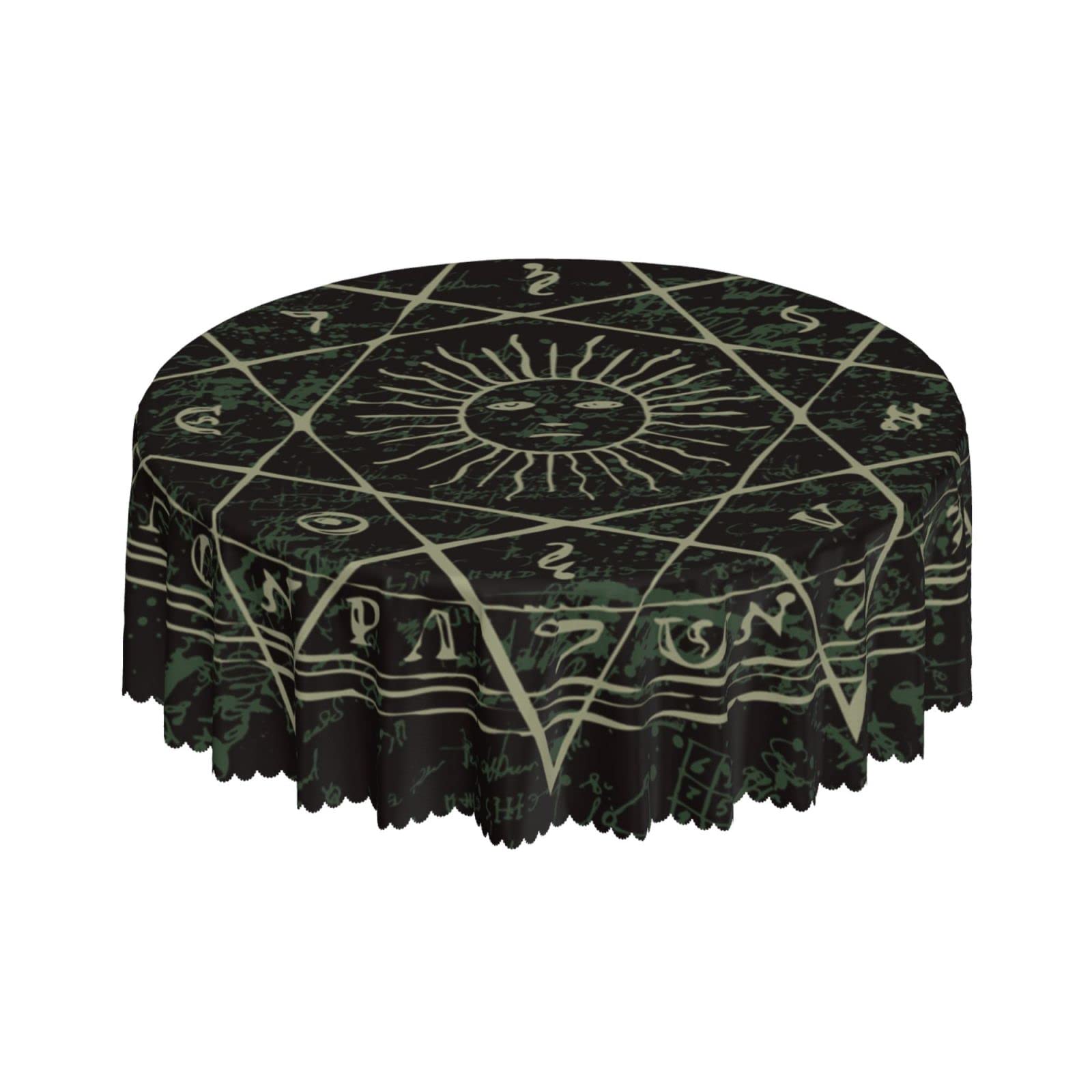 Lsjuee Magic Symbol Sun Formula Round Tablecloth 60 Inch Printed Washable Tablecloth for Dining Party Holiday Fall Home Decorative