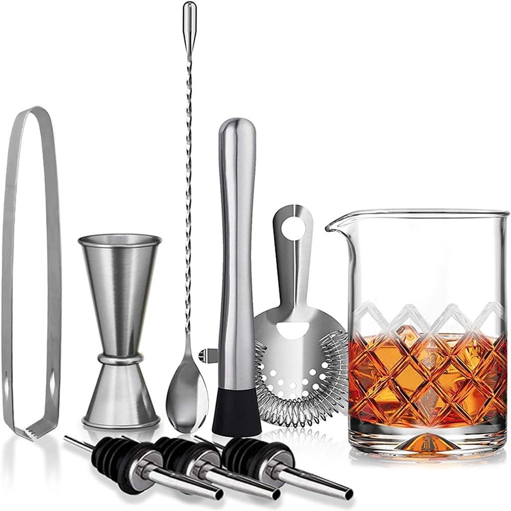 Copa de cóctel de Cristal, coctelera de Cristal, Bar, Whisky, Accesorios de coctelería, Juego de 9 Piezas