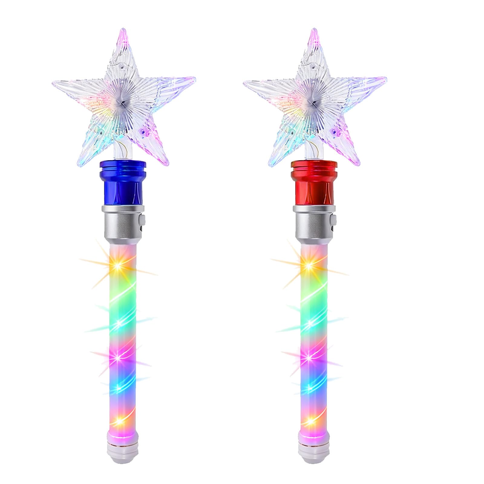 DOITOOL 2 bastoncini luminosi a LED per feste con stelle scintillanti per bambini, bastoncini girevoli per feste di Natale e concerti