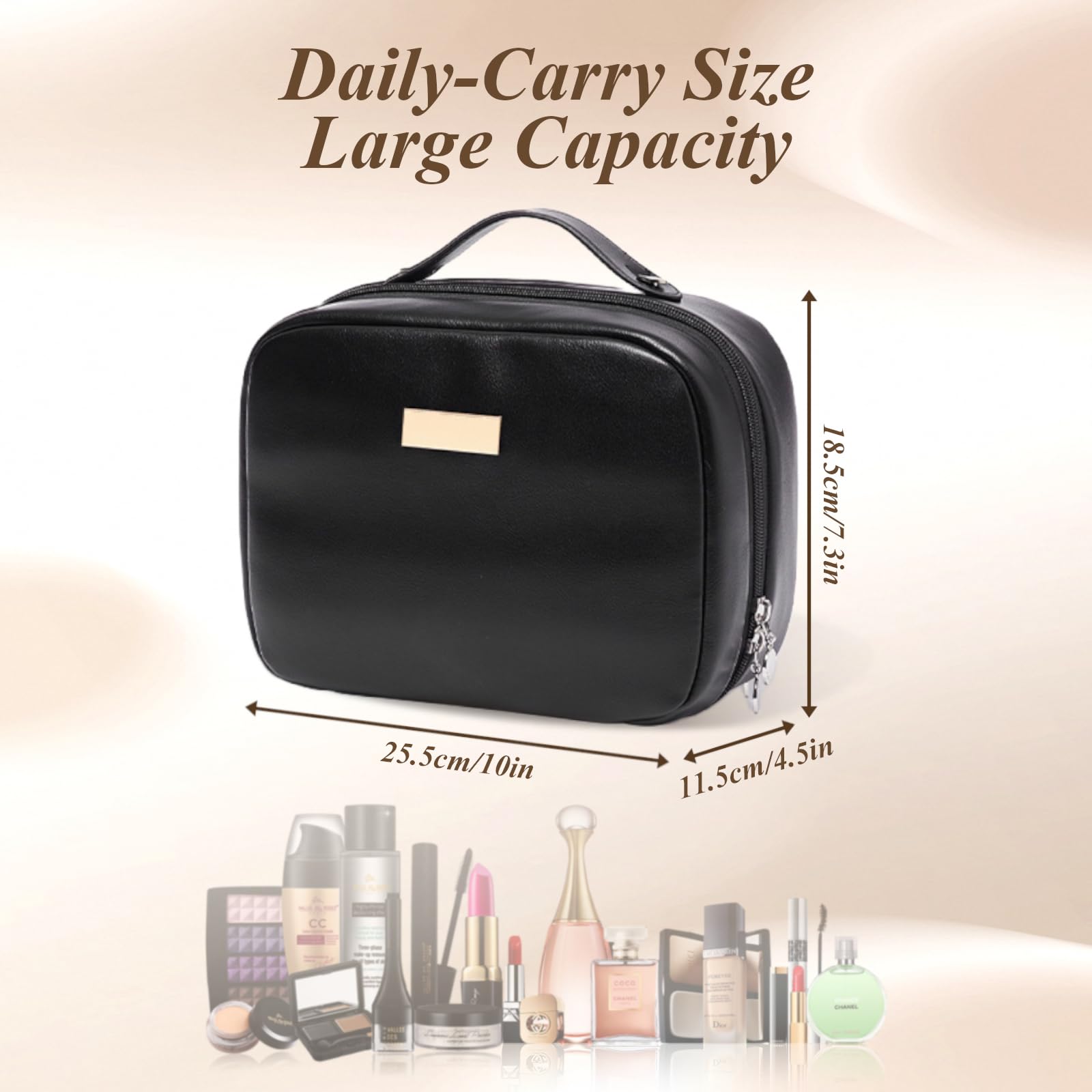 Aucuu Makeup Bag, Large Capacity Travel Cosmetic Case, PU Leather Waterproof Toiletry Bags, Portable Travel Make Up Bag - Image 3