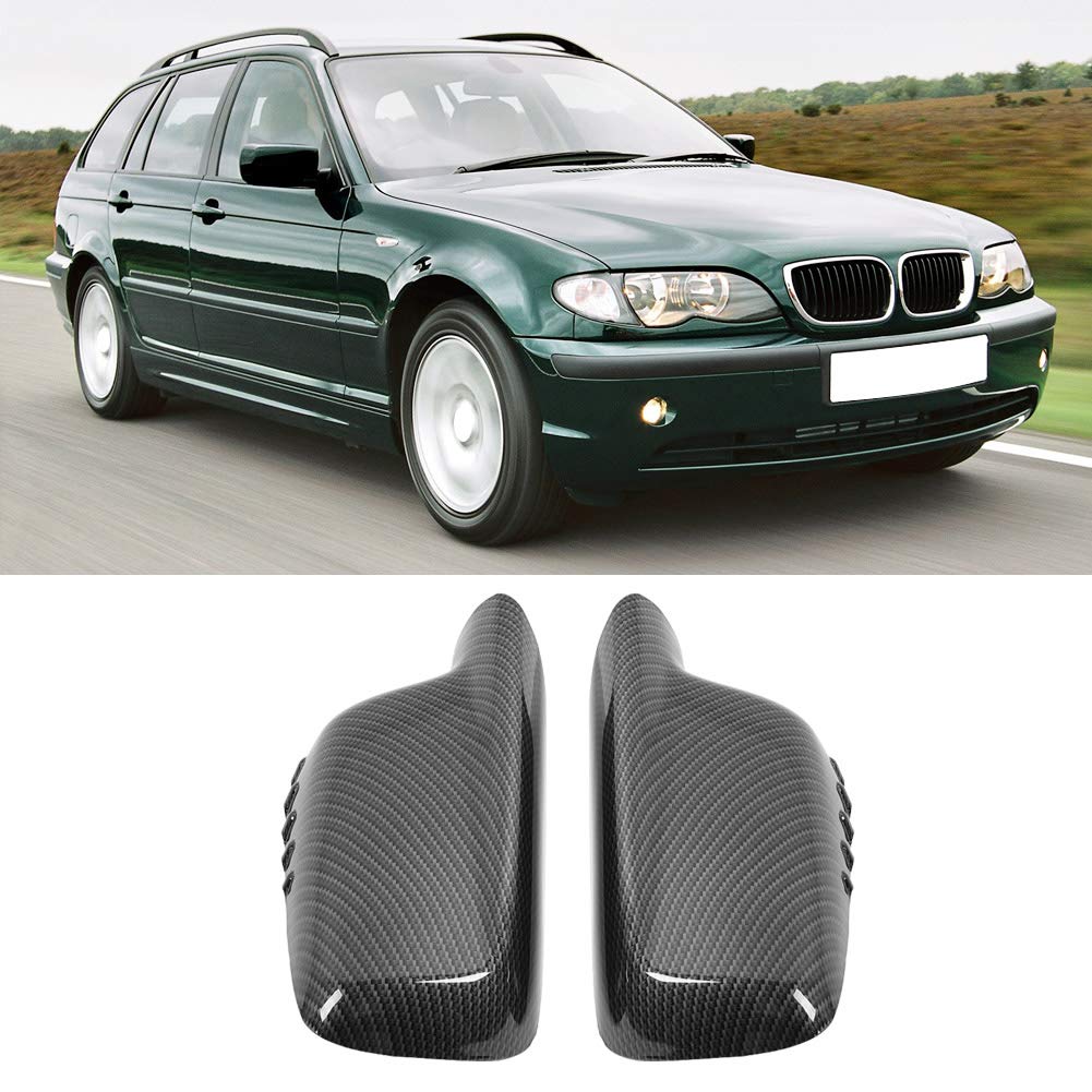 2 szt. Samochód Lusterko wsteczne Osłona Lewy Prawy Czarny Styl Z Włókna Węglowego Auto Zewnętrzne Lusterko Boczne Pokrywa dla 3ER E46 2000-2006 7ER E66 2002-2008