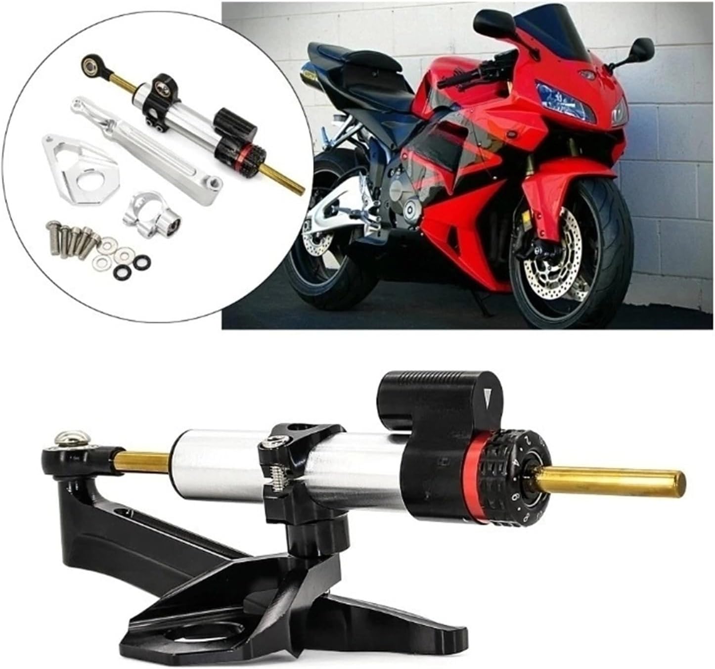 Motorcycle Stabilizer Steering Damper Bracket Mount Kit Compatible With Honda CBR600RR CBR 600RR CBR 600 RR 2005 2006 Damper Support Kit(Silver set)