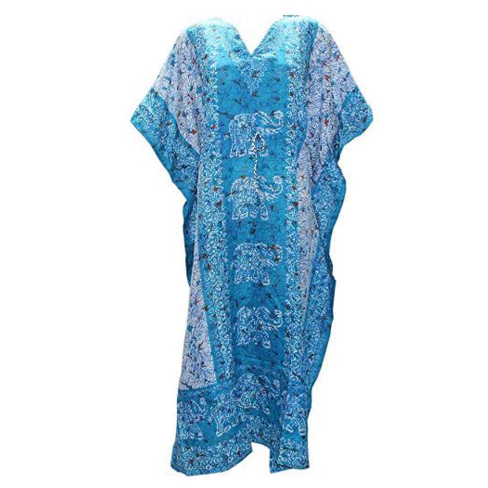 Sharvgun Women Kaftan Night Dress Kimono Caftan Beach Maxi Boho Long Top Tunic Cover Up Elephant Design Casual Dazzle-Blue
