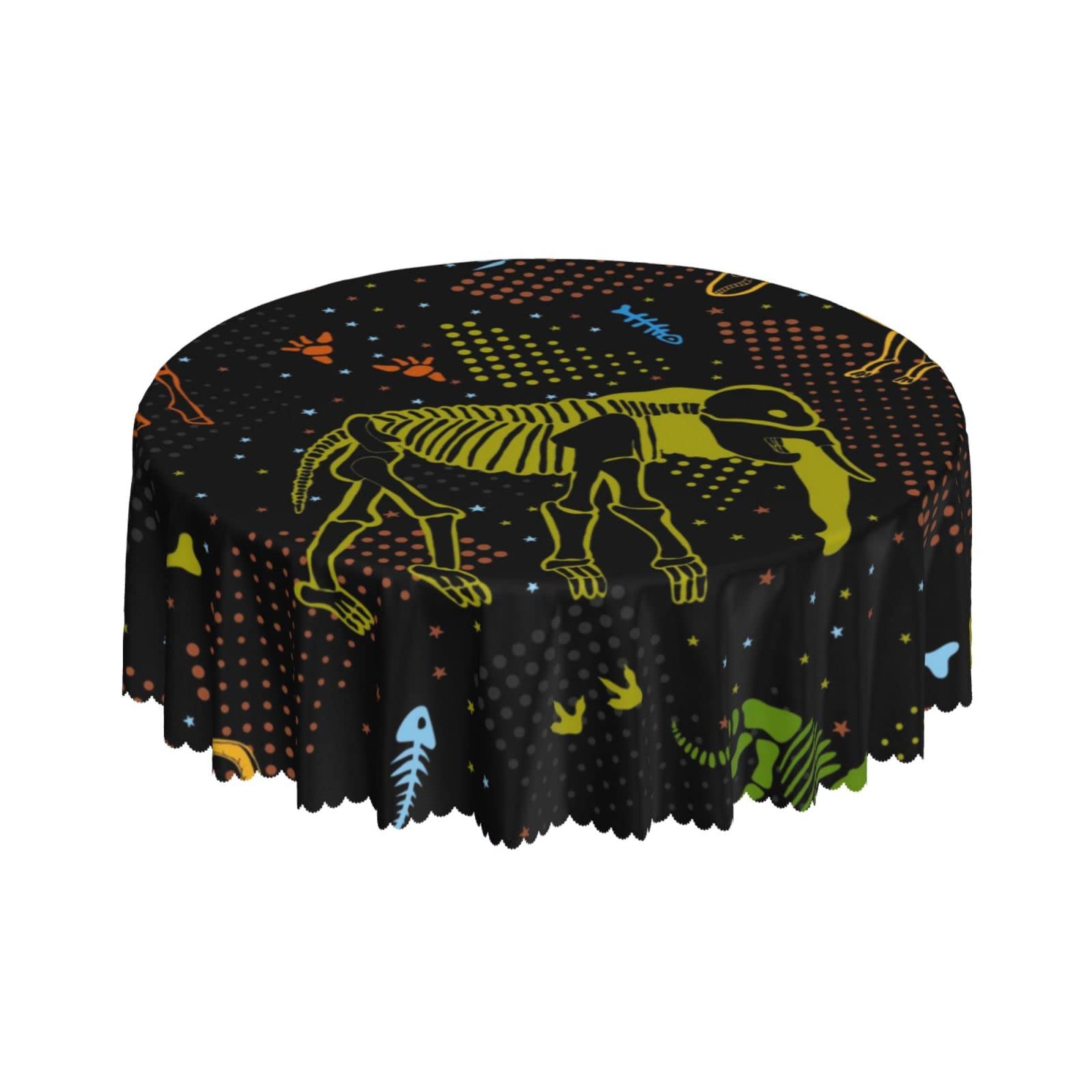Lsjuee Prehistoric Animal Fossil Skeleton Round Tablecloth 60 Inch Printed Washable Tablecloth for Dining Party Holiday Fall Home Decorative
