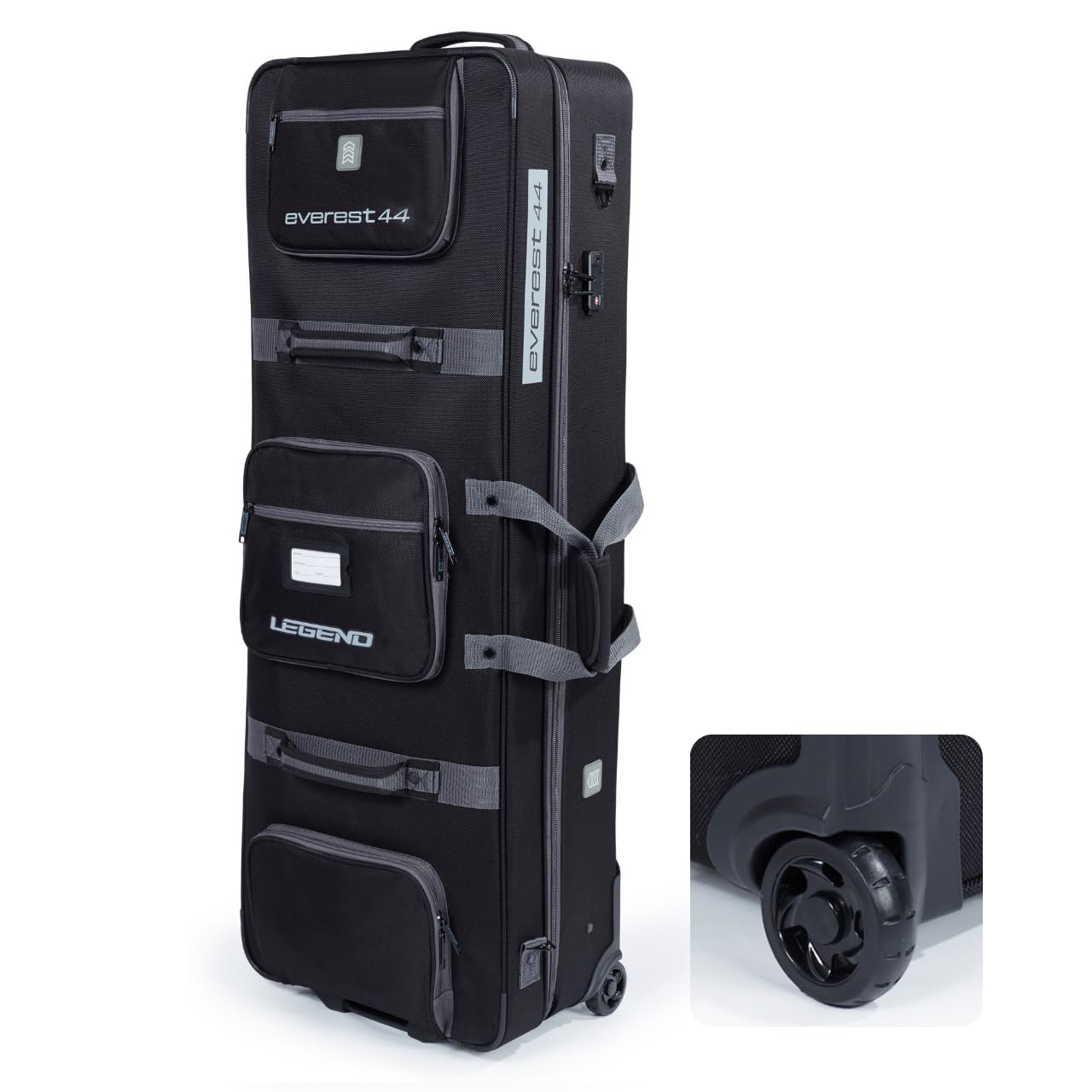 LEGEND Everest Hybrid Roller Lockable Compound Bow Case - Metal Structure, Foam Padding, Tricot Lining, Fastening Straps, Cam Protector, Front Pockets, Removable Wheels - Airline-Endorsed Archery Case