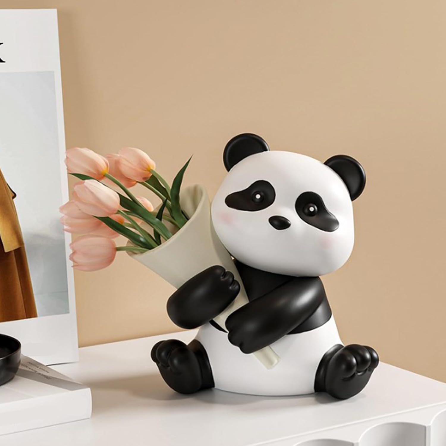 Erice Panda Gifts, Resin Panda Shape Tray Organizer, Panda Jewelry, Multifunctional Attractive Decorative Desktop Organizing Tray for Doorway, Living Room, Entrance (B)