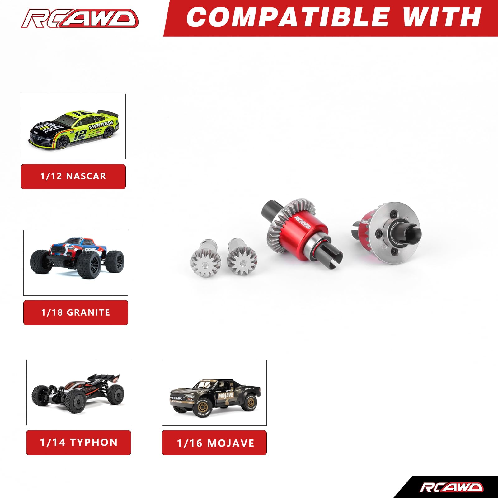 RCAWD Différentiel étanche 30T 0,8Mod avec engrenage principal 12T de remplacement pour ARA311177V2, pour Arrma 1/16 Mojave Grom 1/14 Typhon 1/18 Granite, Losi 1/12 Nascar Rempli d'huile de Nascar