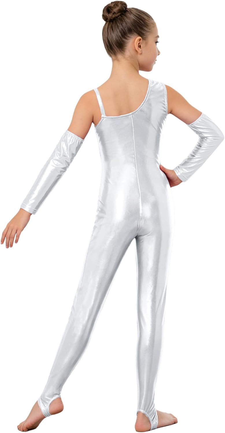 Freebily Kids Girls Metallic Dance Unitard Sleeveless One Piece Bodysuit Full Body Leotard Figure Skating Jumpsuit