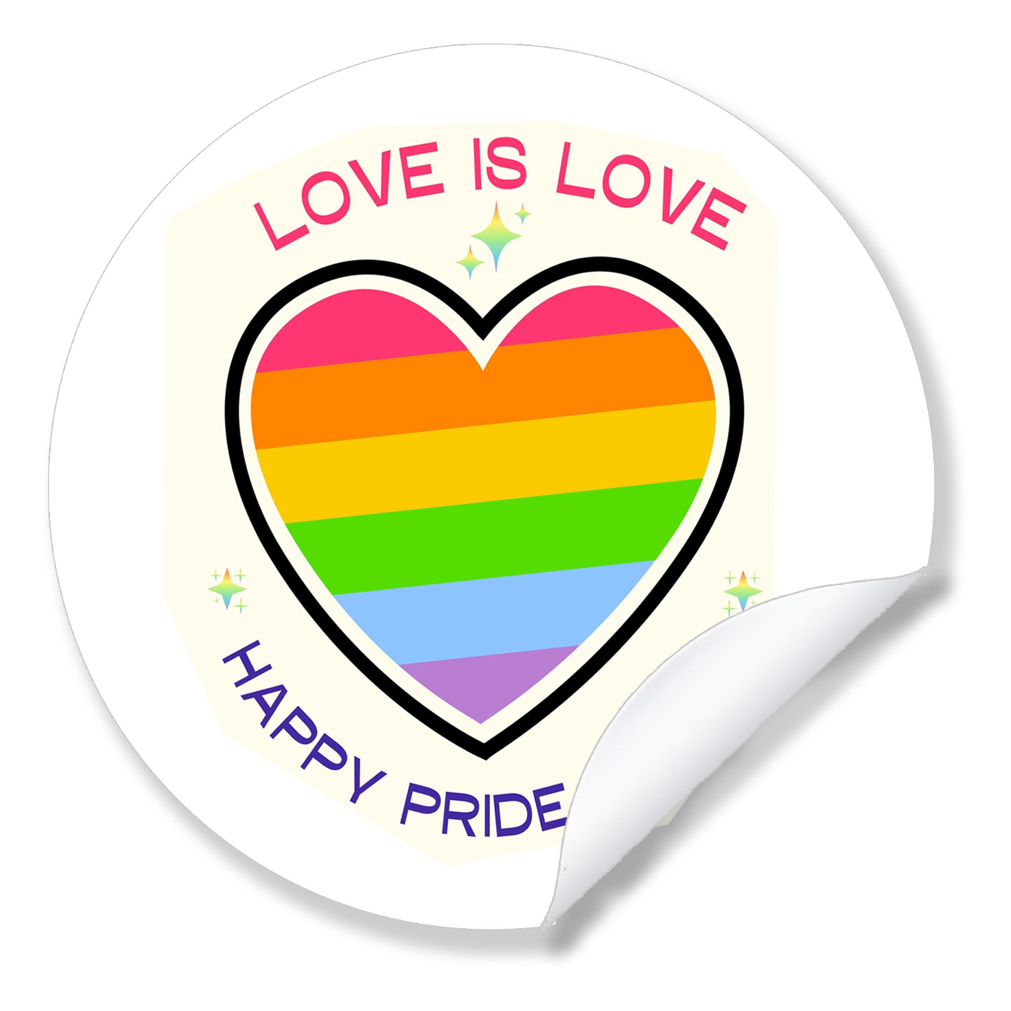 Rainbow Pride Stickers | LGBT Love is Love Party Decorations – Round Labels for Party Bags, Favours or Sweet Cones - Design 1 x 35 Stickers (37mm)