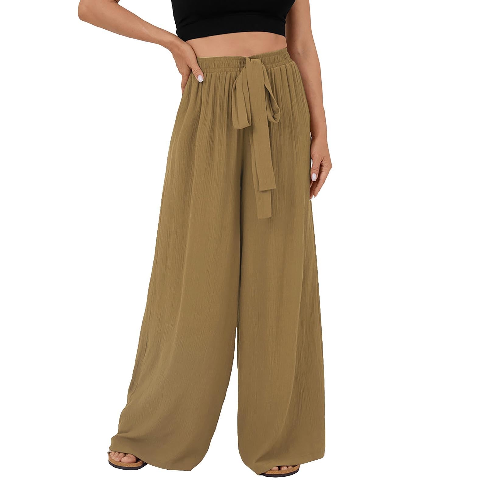 Casual Pants for Women Stretch Cargo Comfy Wide Leg Pants with Pockets High Waist Designed 6-Khaki XXXL