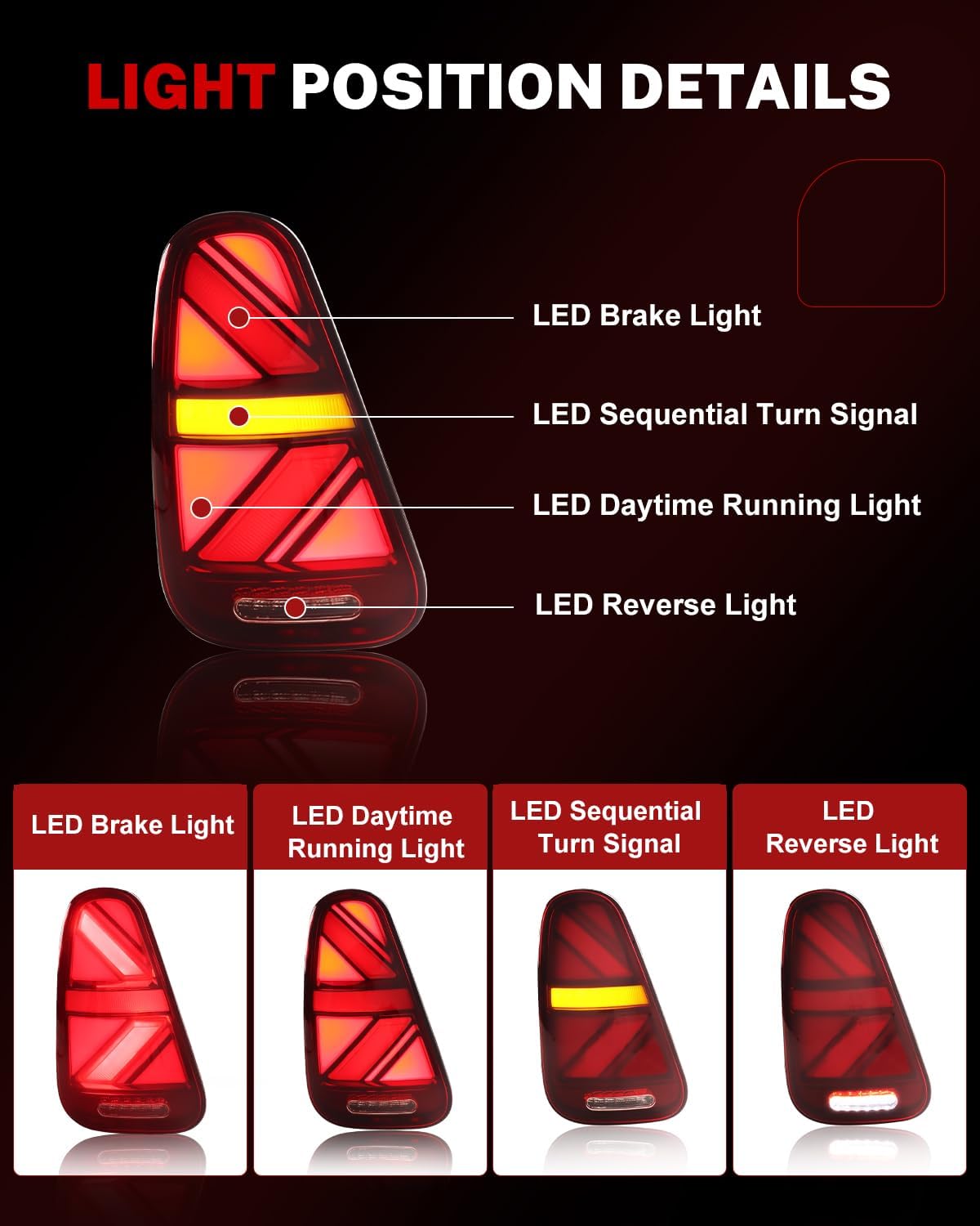 LED Tail Lights Compatible for Mini Coop-er R50 R52 R53 2001-2006, Union Jack Rear Lamp for 1st gen Coop-er Hatchback/Convertible with Dynamic DRL Driver & Passenger Side, 2 PCS, Red Lens