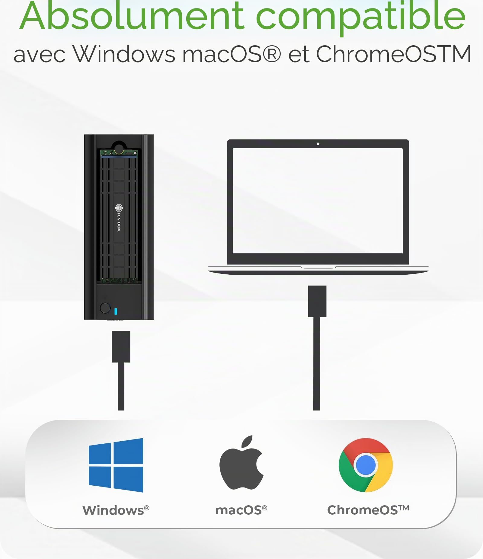 ICY Box Station d'accueil pour SSD M.2 NVMe et SATA, Adaptateur M.2 USB, USB 3.2 (Gen2, 10 Gbit/s), système de Refroidissement, sans Outils, USB-C, USB-A, PCIe M-Key, en Aluminium, IB-180MC-C31
